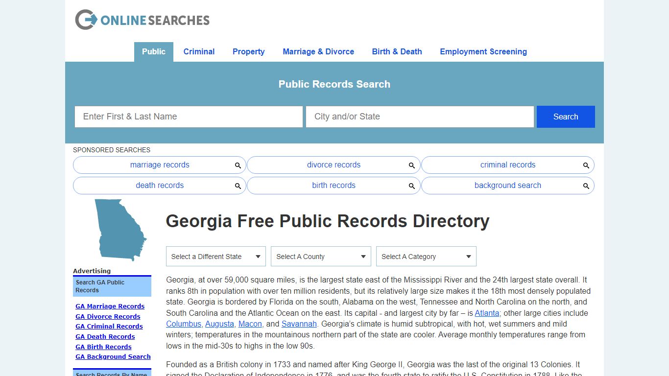 Georgia Free Public Records Directory - OnlineSearches.com
